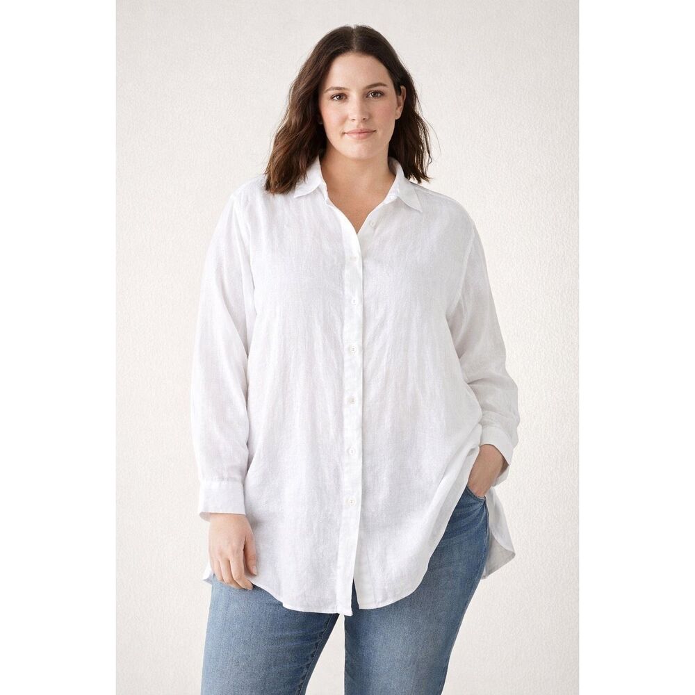 J Jill Linen White Button Shirt Womens 3X Lightweight Relaxed Fit
